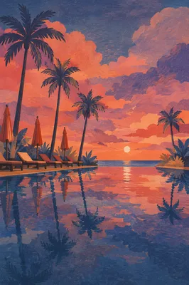Tropical Dusk Resort Pool Reflections
