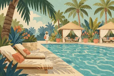 Serene Tropical Resort Pool at Sunrise