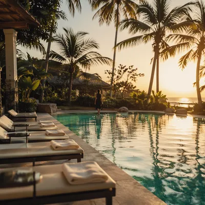 Golden Hour Tropical Resort Pool Escape