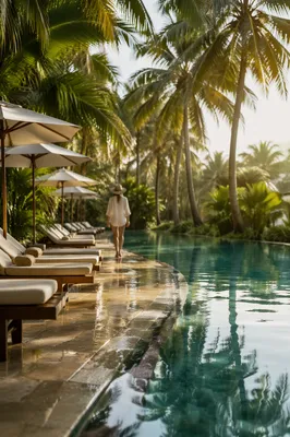 Serene Tropical Resort Pool at Sunrise