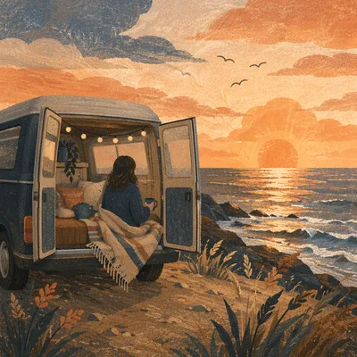 Campervan Ocean Sunset Travel Escape