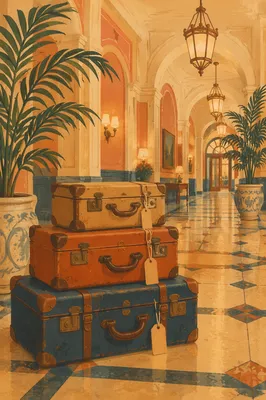 Vintage Suitcases in Grand Hotel Lobby