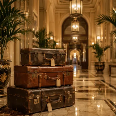Vintage Suitcases in Grand Hotel Lobby