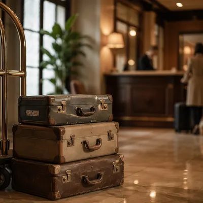 Vintage Suitcases in Boutique Hotel Lobby