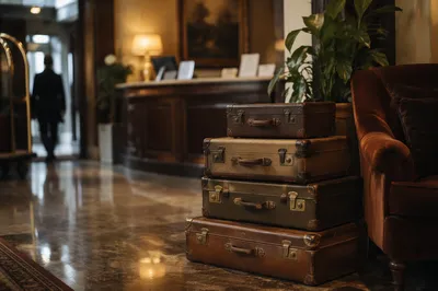 Vintage Suitcases in Boutique Hotel Lobby