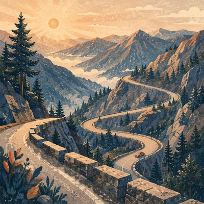 Sunrise Hairpin Road in Alpine Mountains