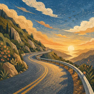 Sunset Hairpin Mountain Road Horizon View