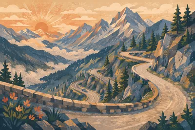 Sunrise Mountain Road With Hairpin Curves