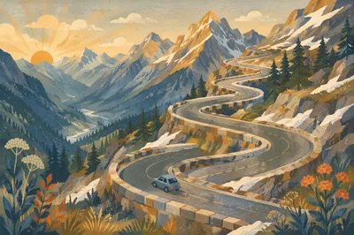 Sunrise Hairpin Road in Alpine Pass