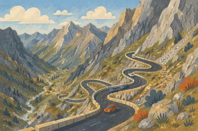 Winding Mountain Road Through Alpine Hairpins