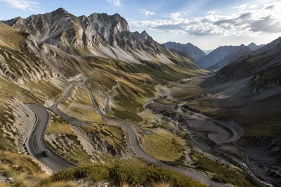 Scenic Winding Mountain Road in Alpine Pass
