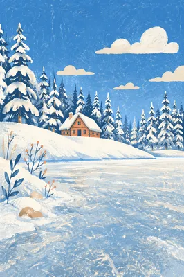 Rustic Cabin by Frozen Alpine Lake
