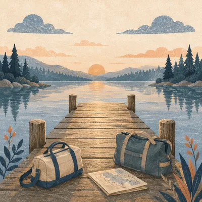 Wooden Dock on Calm Blue Lake