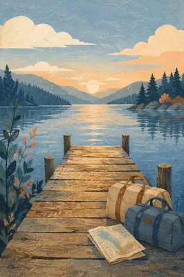 Wooden Dock on Calm Morning Lake