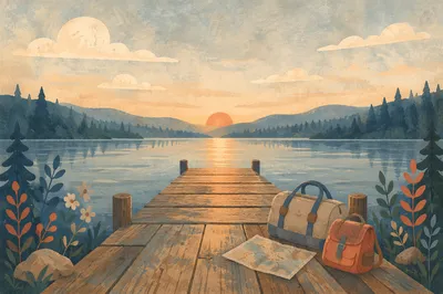 Peaceful Wooden Dock on Blue Lake