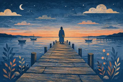 Twilight Dock on Calm Blue Lake