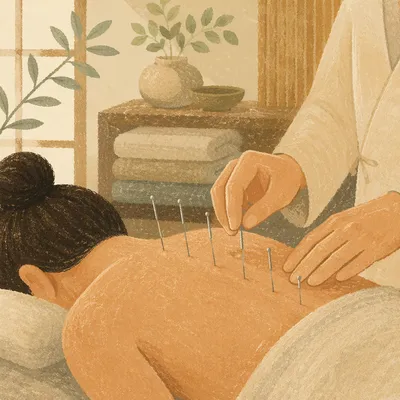 Acupuncture Needles on Back Wellness Scene