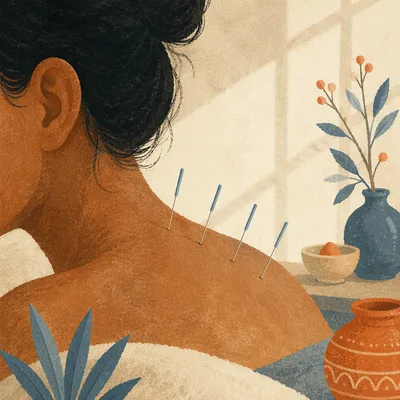 Acupuncture Needles on Shoulder Wellness Close-Up
