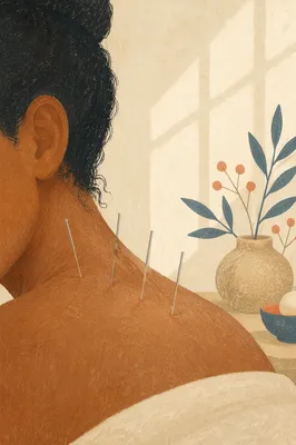 Acupuncture Needles on Shoulder Wellness Closeup