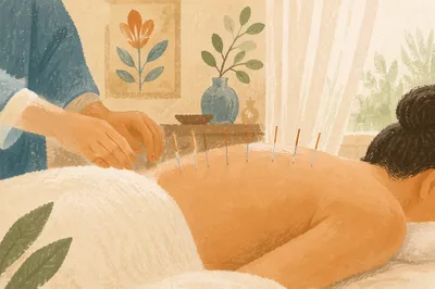 Peaceful Acupuncture Needles on Upper Back