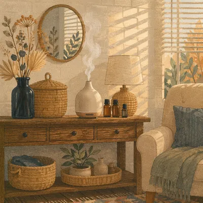 Aromatherapy Diffuser in Cozy Wellness Corner