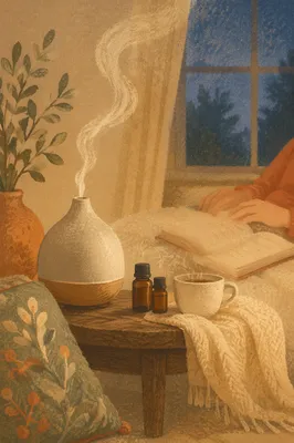 Cozy Aromatherapy Diffuser in Evening Reading Nook