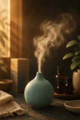 Cozy Aromatherapy Diffuser Mist in Warm Light