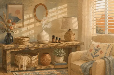 Cozy Aromatherapy Diffuser in Sunlit Wellness Corner