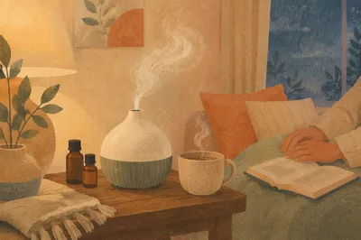 Cozy Aromatherapy Diffuser in Evening Reading Corner