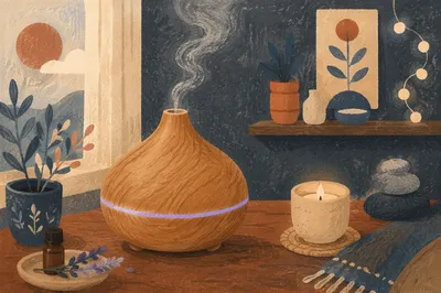 Cozy Aromatherapy Diffuser Mist in Wellness Room