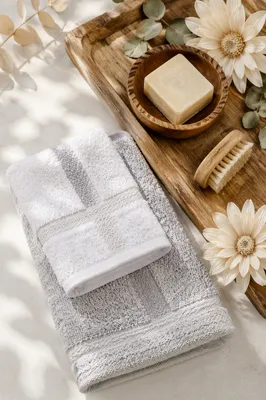 Folded Bamboo Towels with Rustic Spa Tray