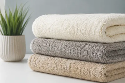 Folded Bamboo Towels with Calm Spa Decor