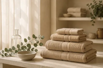 Folded Bamboo Towel Set in Serene Spa