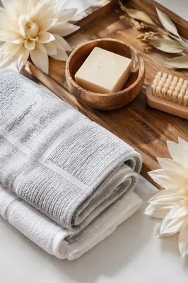 Folded Bamboo Towels with Spa Essentials
