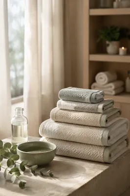 Folded Bamboo Towels in Serene Spa Room