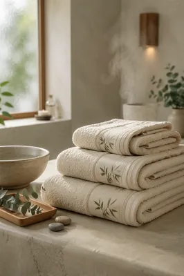 Folded Bamboo Towel Spa Still Life