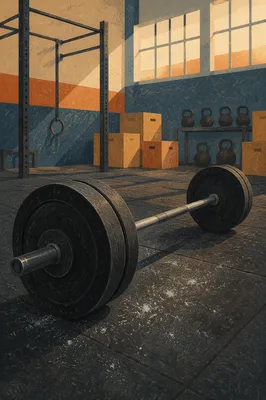 Gritty Barbell Resting on CrossFit Gym Floor