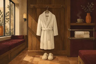 Serene Spa Morning with Bathrobe and Slippers