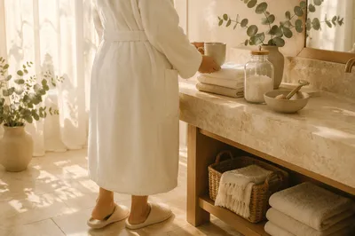 Calm Spa Morning in Bathrobe Slippers