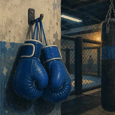 Gritty Blue Boxing Gloves on Gym Hook