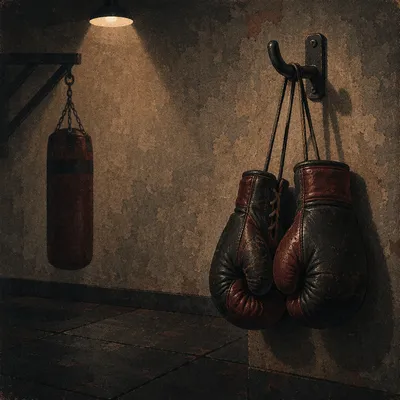 Gritty Boxing Gloves Under Warm Spotlight