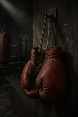 Worn Red Boxing Gloves in Gritty Gym