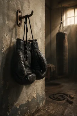 Gritty Boxing Gloves on Gym Wall