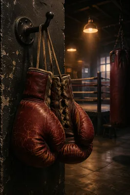 Worn Boxing Gloves in Gritty Gym