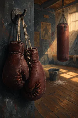 Worn Boxing Gloves in Gritty Gym