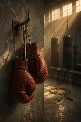 Worn Boxing Gloves in Gritty Gym