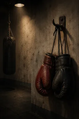 Gritty Boxing Gloves Hanging in Gym