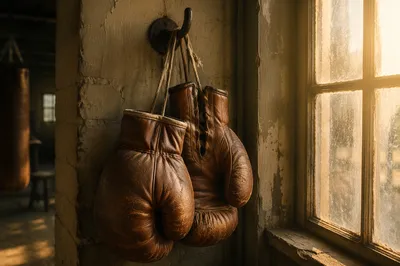 Vintage Boxing Gloves in Gritty Gym