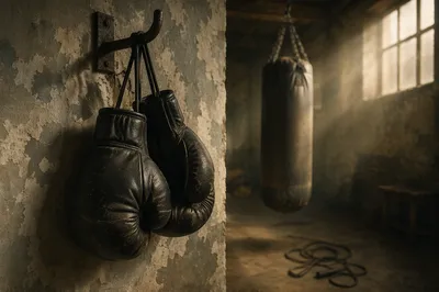 Worn Boxing Gloves in Gritty Gym