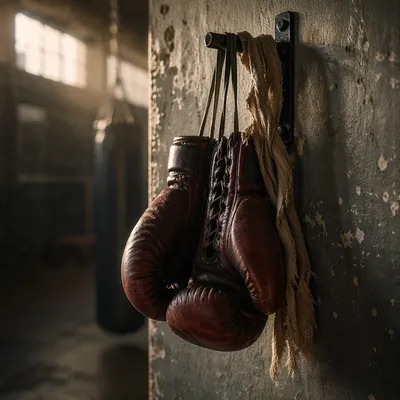 Worn Boxing Gloves in Gritty Gym